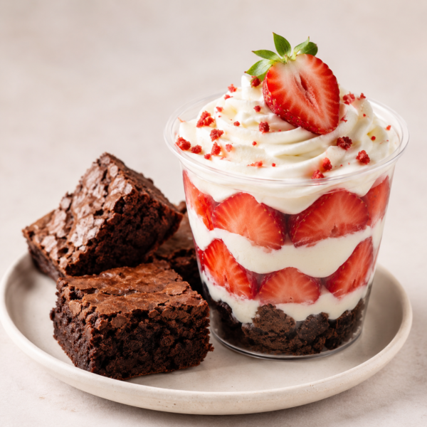 Brownie and Strawberry Cup